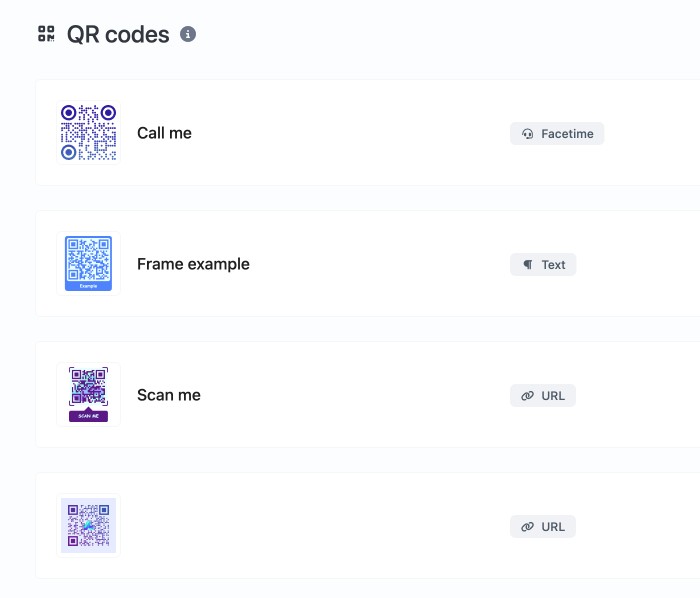Screenshot of the app QR code system page