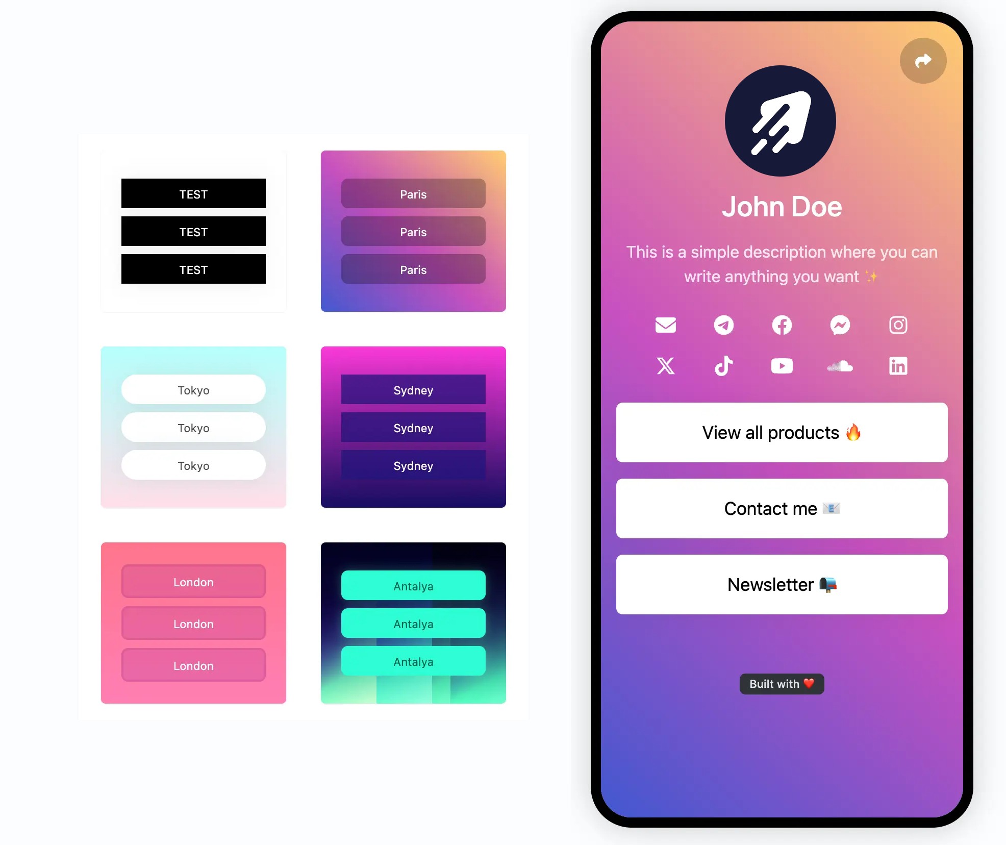 Screenshot of the app biolink editing page